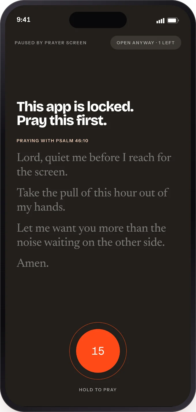 Prayer Screen pause screen with a short prayer